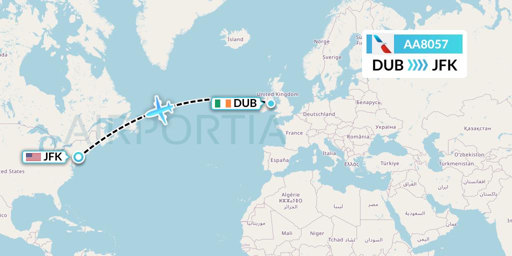 AA8057 American Airlines Flight Map: Dublin to New York