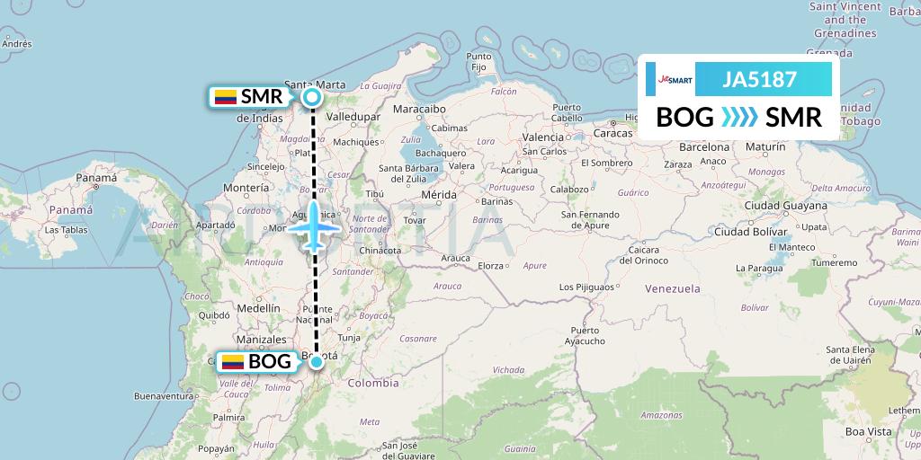 JA5187 JetSMART Flight Map: Bogota to Santa Marta