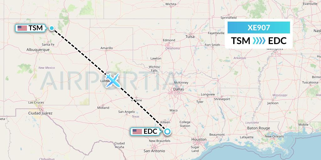 XE907 Jsx Flight Map: Taos to Austin