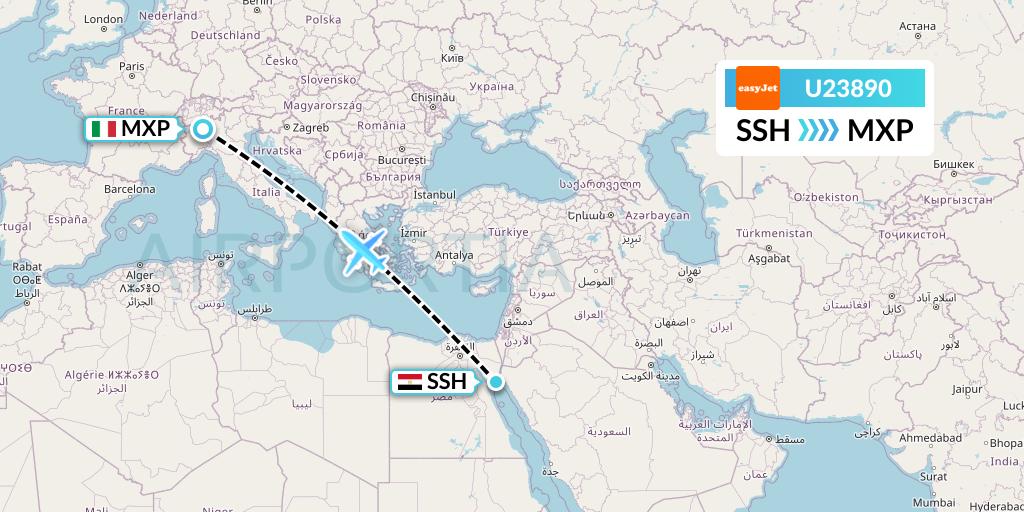 U23890 EasyJet Flight Map: Sharm el-Sheikh to Milan