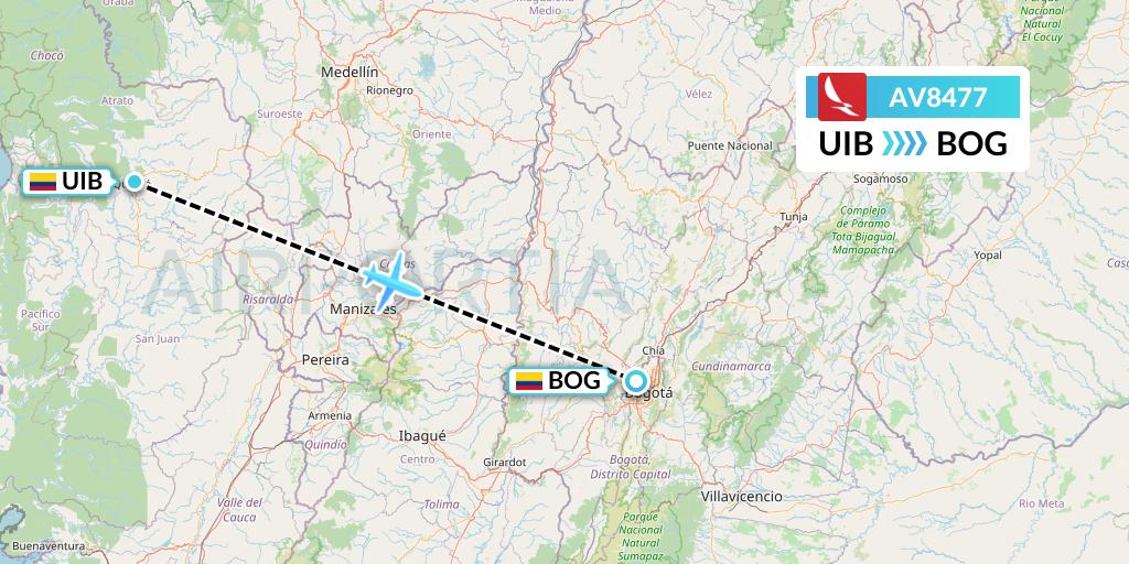 AV8477 Avianca Flight Map: Quibdo to Bogota