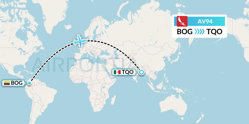 AV94 Avianca Flight Map: Bogota to Tulum