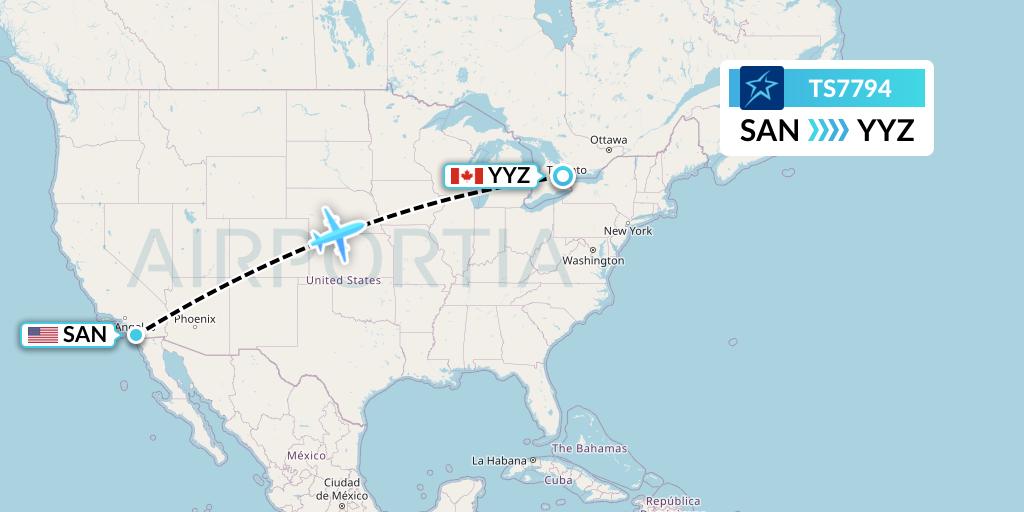 TS7794 Air Transat Flight Map: San Diego to Toronto