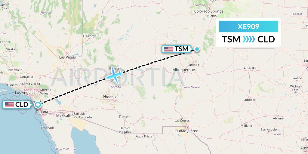 XE909 Jsx Flight Map: Taos to San Diego