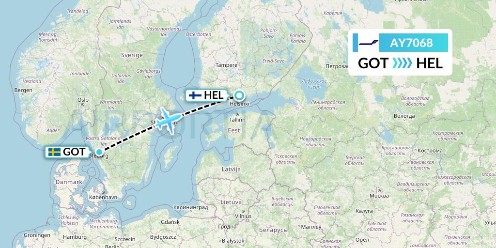 AY7068 Finnair Flight Map: Gothenburg to Helsinki