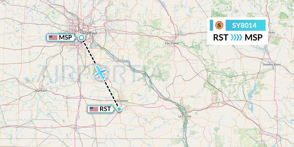 SY8014 Sun Country Airlines Flight Map: Rochester to Minneapolis