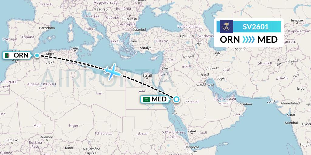SV2601 Saudi Arabian Airlines Flight Map: Oran to Medina