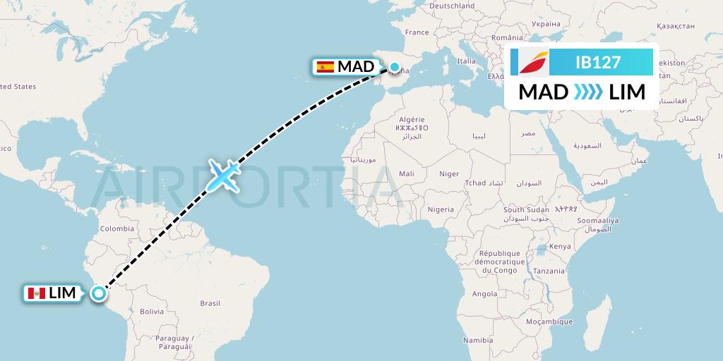 IB127 Iberia Flight Map: Madrid to Lima