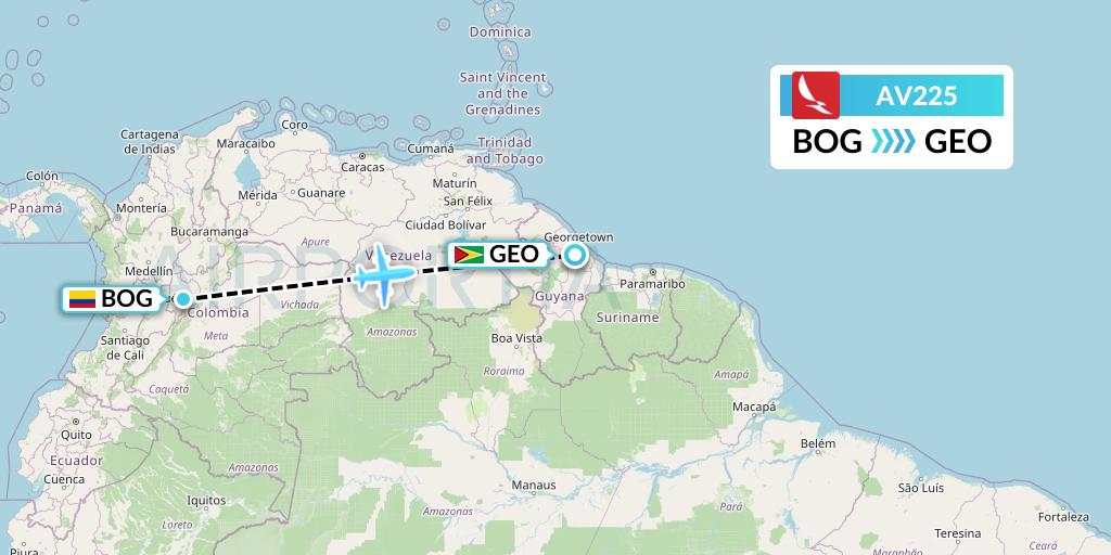 AV225 Avianca Flight Map: Bogota to Georgetown