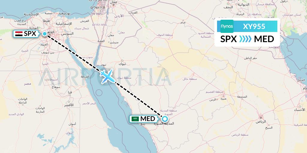 XY955 Flynas Flight Map: Cairo to Medina