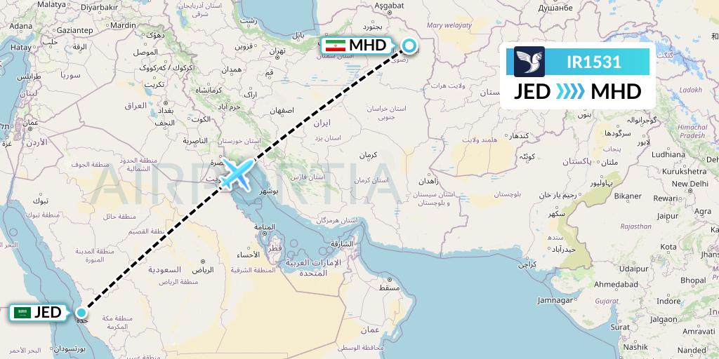 IR1531 Iran Air Flight Map: Jeddah to Mashhad