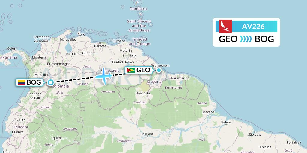 AV226 Avianca Flight Map: Georgetown to Bogota