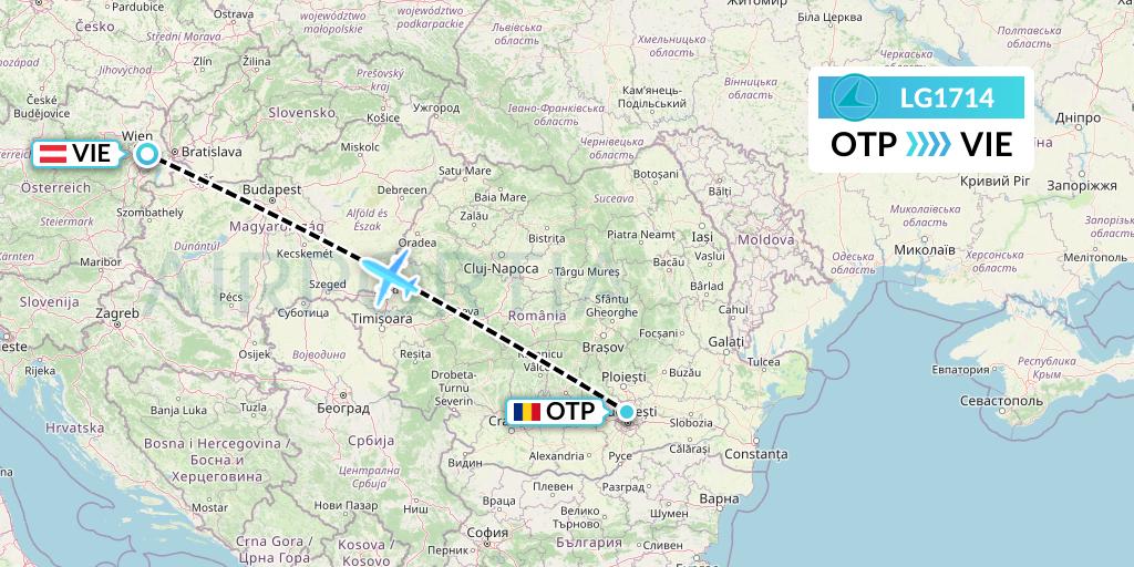 LG1714 Luxair Flight Map: Bucharest to Vienna