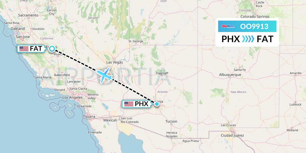 OO9913 SkyWest Airlines Flight Map: Phoenix to Fresno