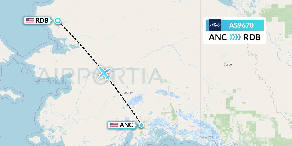 AS9670 Alaska Airlines Flight Map: Anchorage to Red Dog