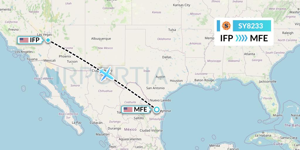 SY8233 Sun Country Airlines Flight Map: Bullhead City to McAllen