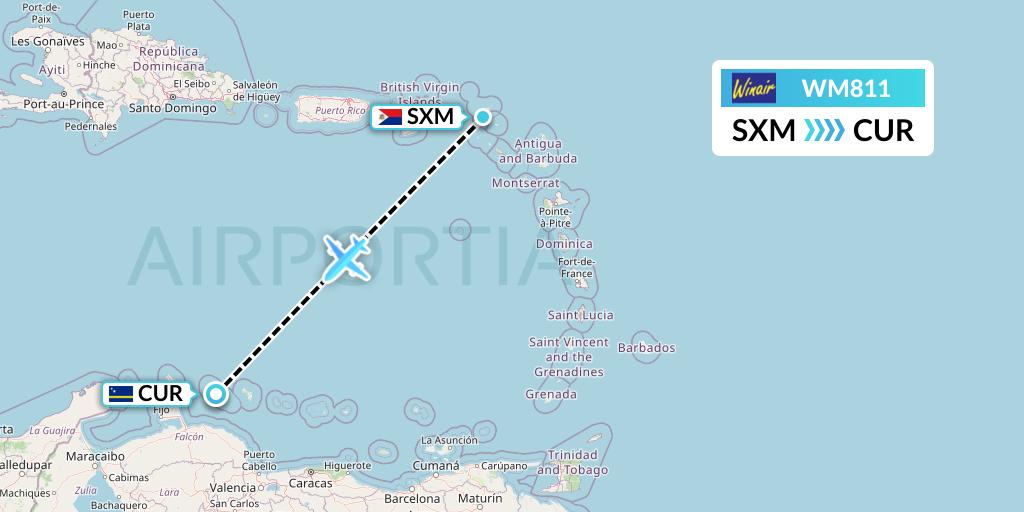 WM811 Winair Flight Map: Sint Maarten to Willemstad