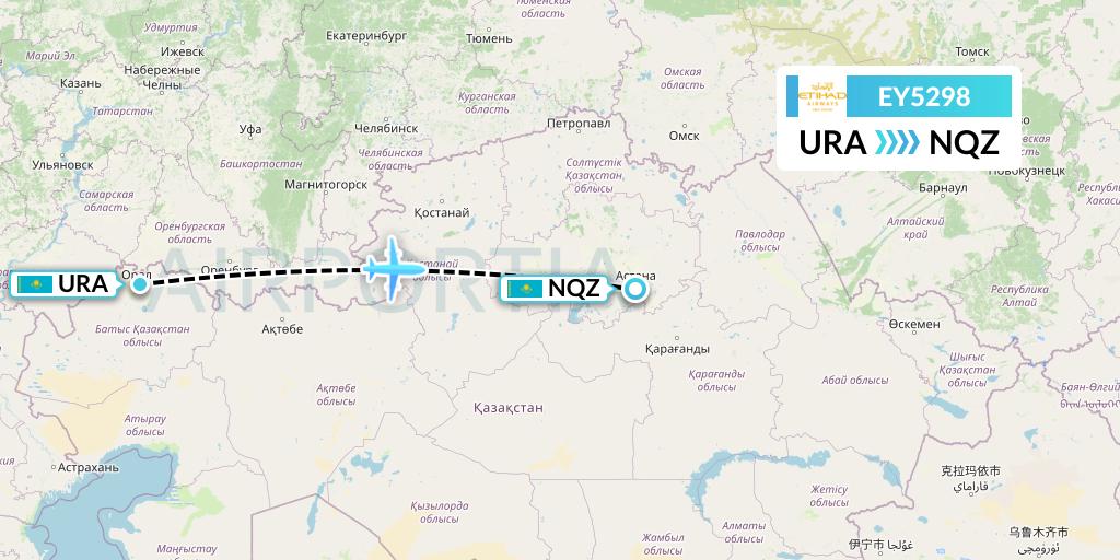 EY5298 Etihad Airways Flight Map: Oral to Astana