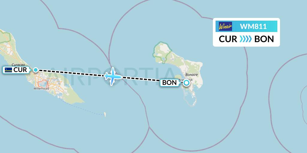 WM811 Winair Flight Map: Willemstad to Bonaire