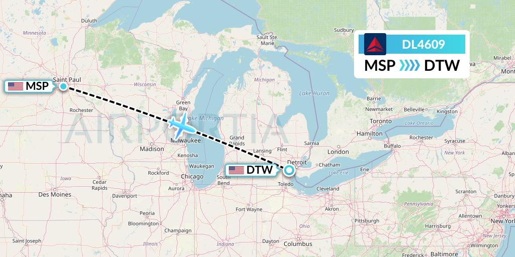 DL4609 Delta Air Lines Flight Map: Minneapolis to Detroit
