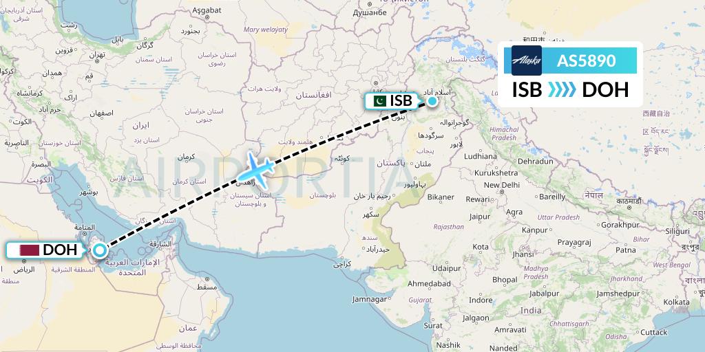 AS5890 Alaska Airlines Flight Map: Islamabad to Doha