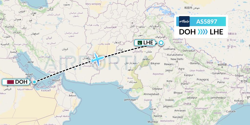 AS5897 Alaska Airlines Flight Map: Doha to Lahore
