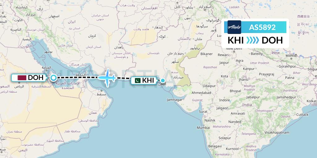 AS5892 Alaska Airlines Flight Map: Karachi to Doha