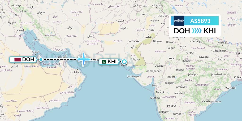 AS5893 Alaska Airlines Flight Map: Doha to Karachi