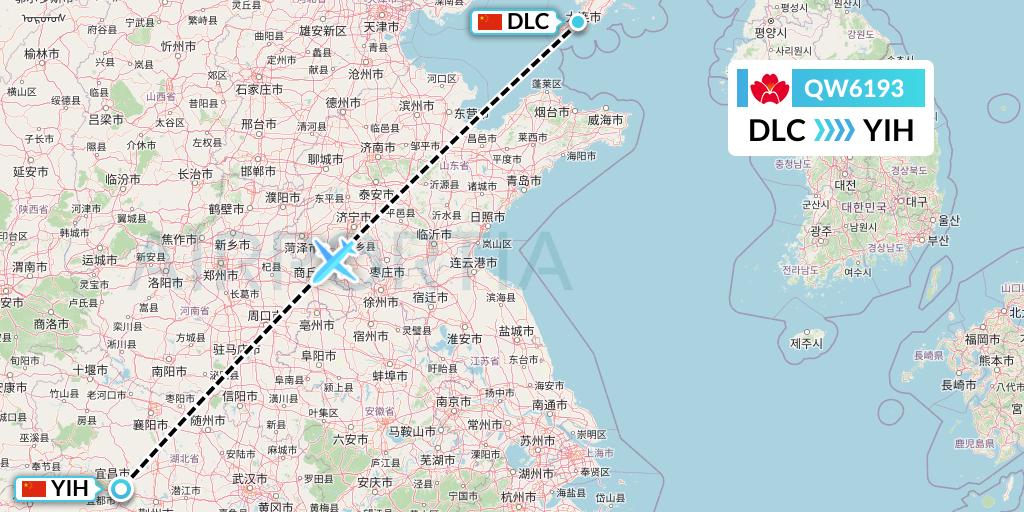 QW6193 Qingdao Airlines Flight Map: Dalian to Yichang