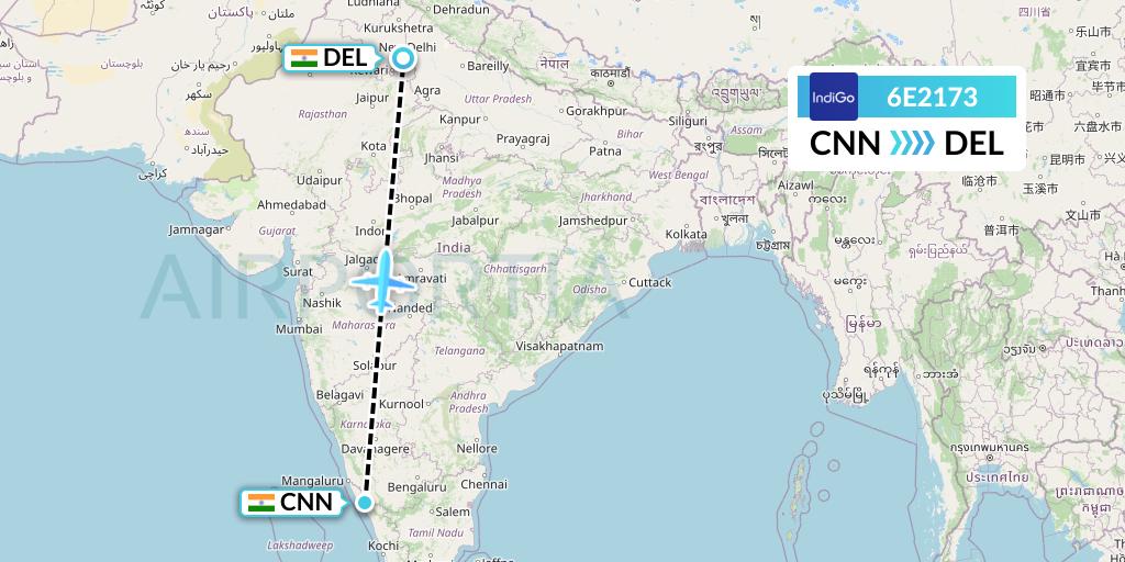6E2173 IndiGo Airlines Flight Map: Mattannur to Delhi