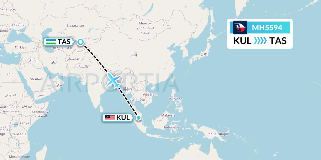 MH5594 Malaysia Airlines Flight Map: Kuala Lumpur to Tashkent
