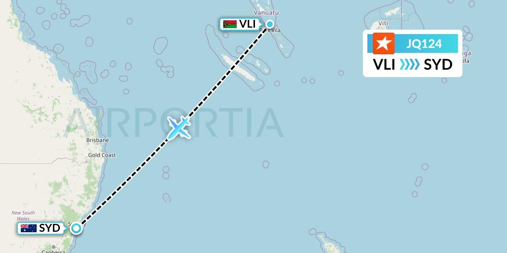JQ124 Jetstar Airways Flight Map: Port Vila to Sydney