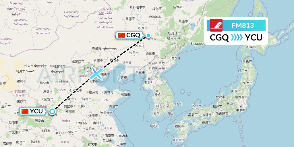 FM813 Shanghai Airlines Flight Map: Changchun to Yuncheng