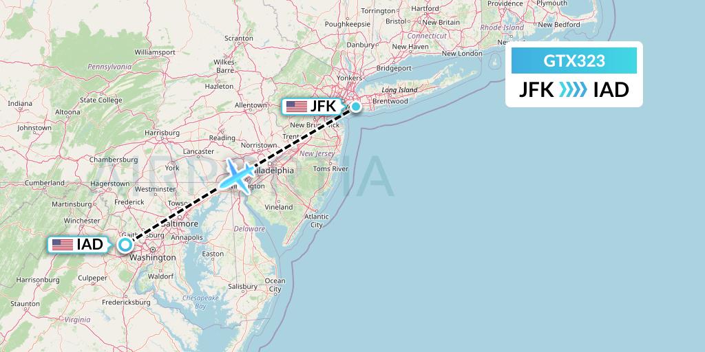 GTX323 GTA Air Flight Map: New York to Washington
