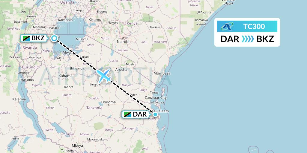 TC300 Air Tanzania Flight Map: Dar-es-Salaam to Bukoba