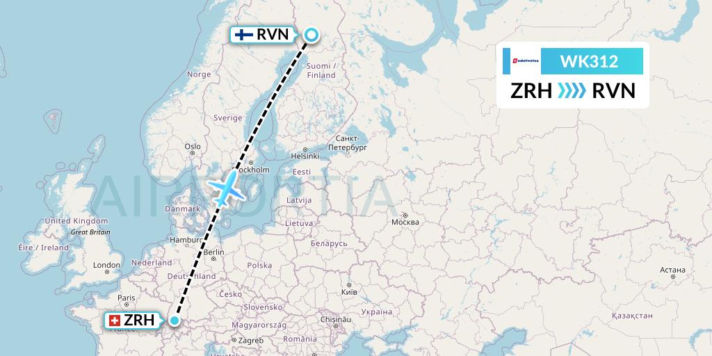 WK312 Edelweiss Air Flight Map: Zurich to Rovaniemi