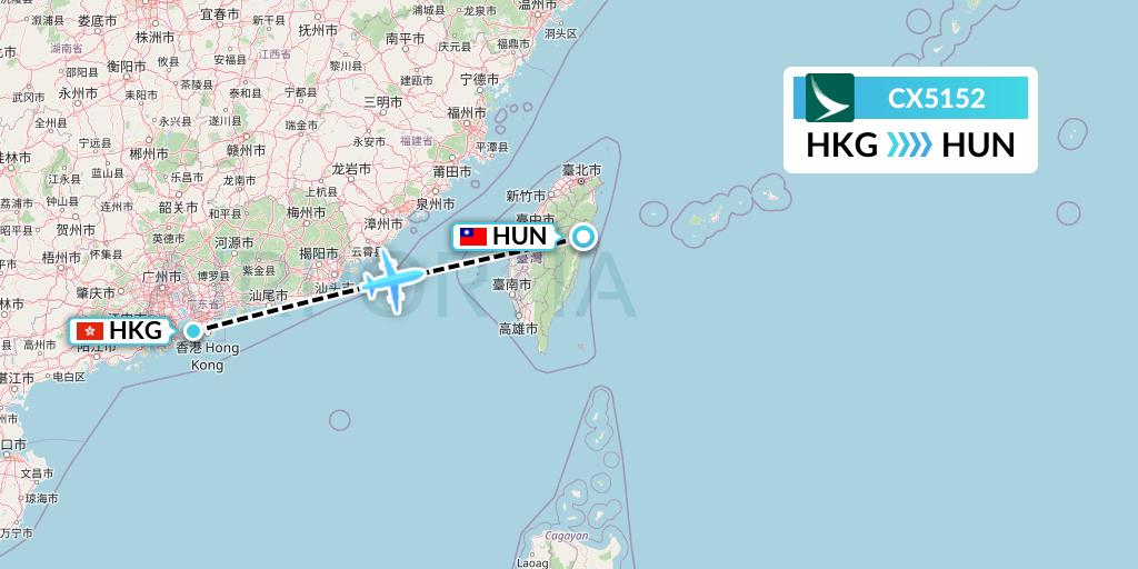 CX5152 Cathay Pacific Flight Map: Hong Kong to Hualien
