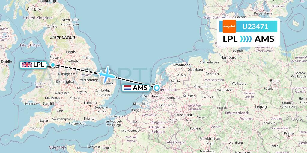 U23471 EasyJet Flight Map: Liverpool to Amsterdam