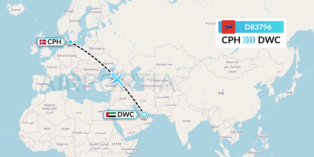 D83796 Norwegian Air International Flight Map: Copenhagen to Dubai