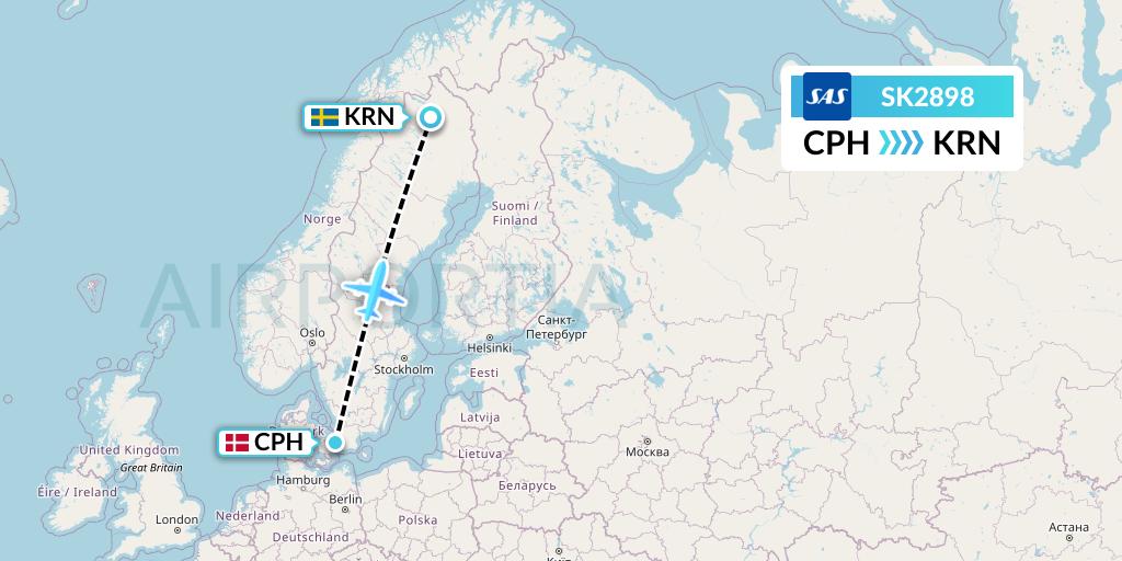 SK2898 SAS Flight Map: Copenhagen to Kiruna
