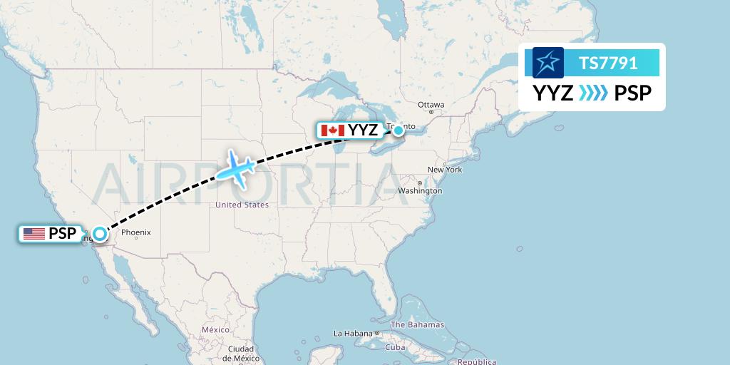 TS7791 Air Transat Flight Map: Toronto to Palm Springs