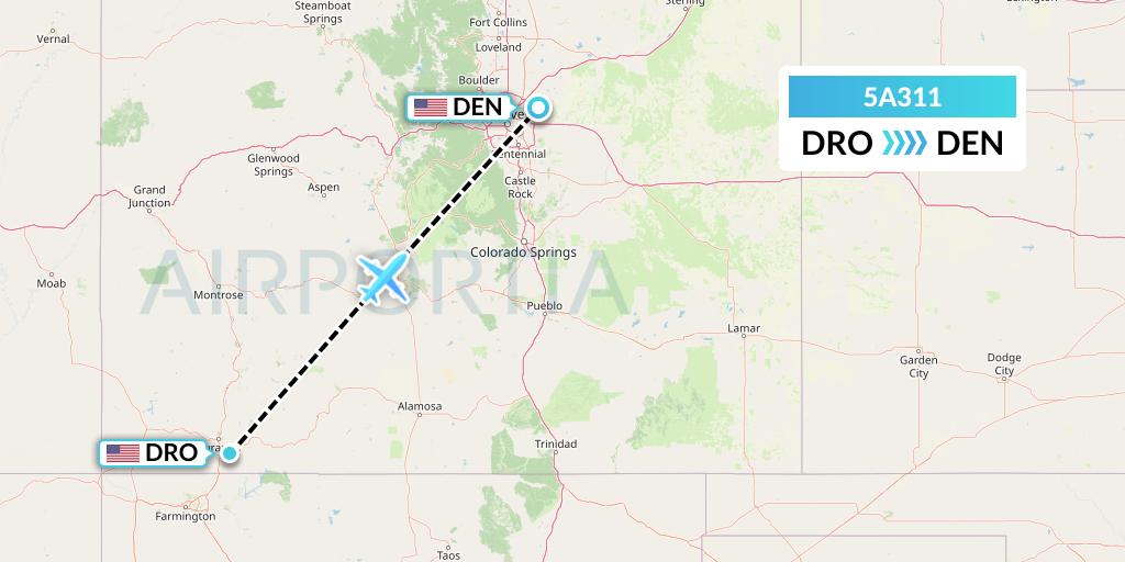 5A311 Alpine Air Express Flight Map: Durango to Denver
