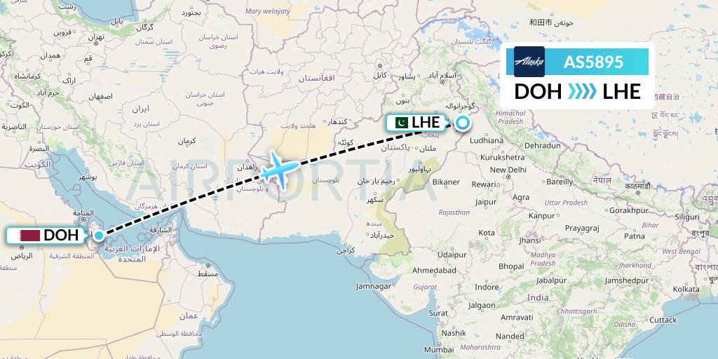 AS5895 Alaska Airlines Flight Map: Doha to Lahore