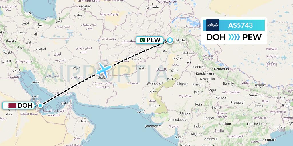 AS5743 Alaska Airlines Flight Map: Doha to Peshawar
