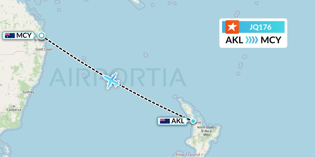 JQ176 Jetstar Airways Flight Map: Auckland to Sunshine Coast