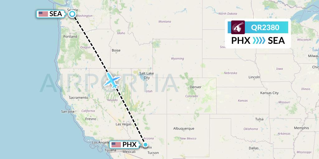 QR2380 Qatar Airways Flight Map: Phoenix to Seattle