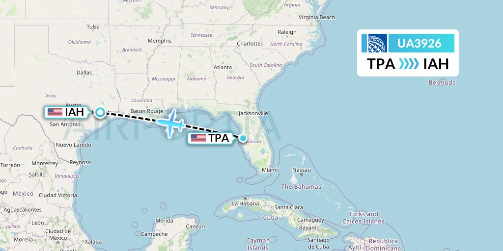 UA3926 United Airlines Flight Map: Tampa to Houston