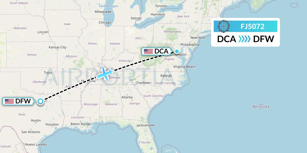 FJ5072 Fiji Airways Flight Map: Washington to Dallas