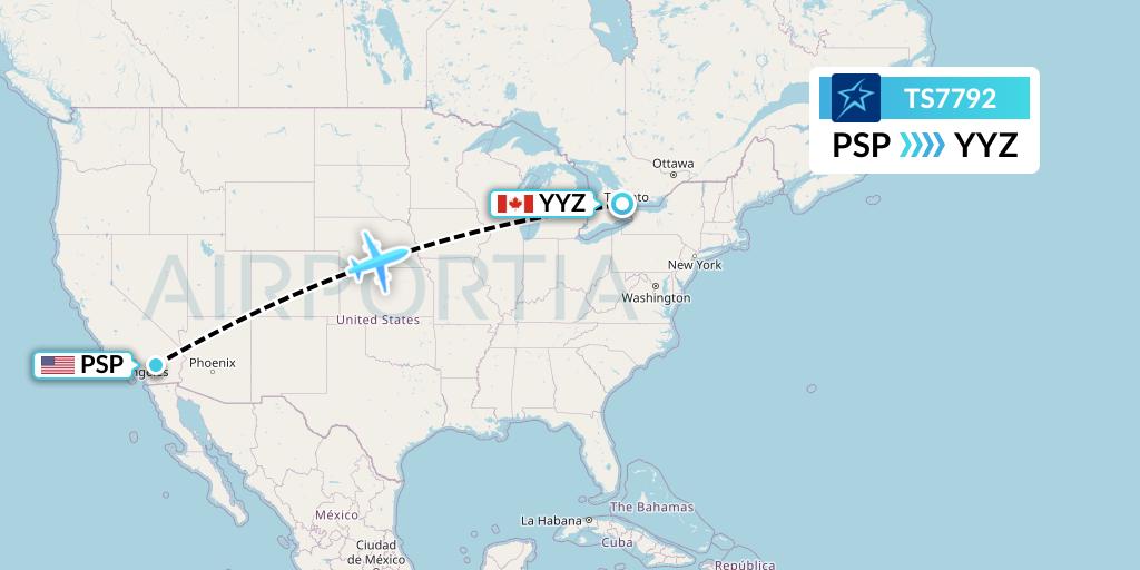 TS7792 Air Transat Flight Map: Palm Springs to Toronto