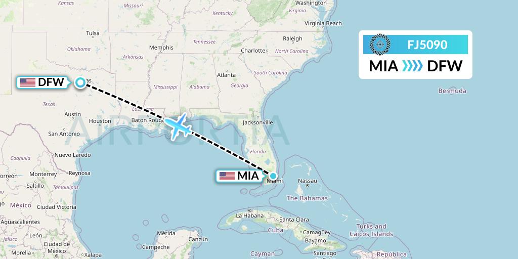 FJ5090 Fiji Airways Flight Map: Miami to Dallas